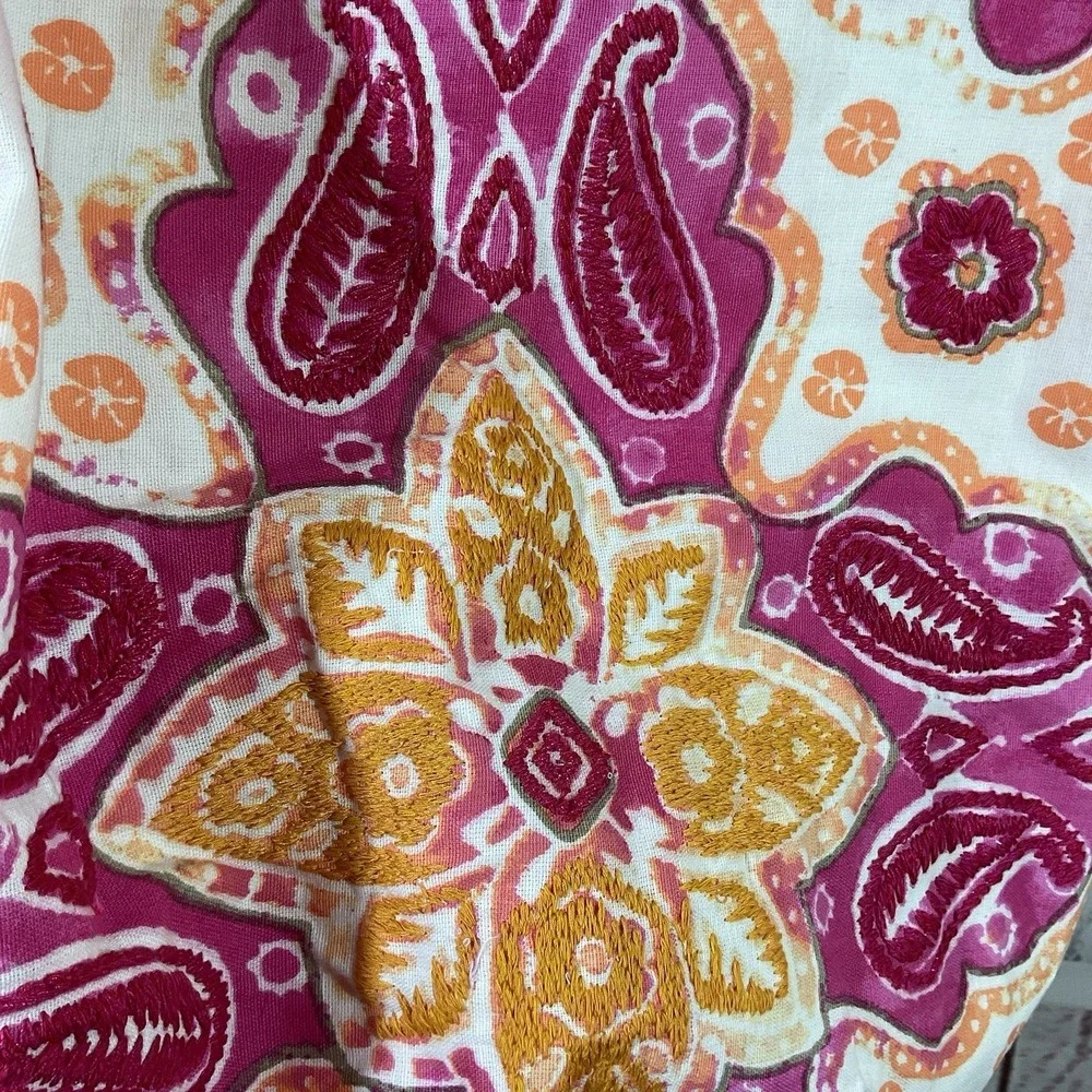 Pottery Barn Belle Embroidered Pillow Shams 24x24 Set of 2 Floral Colorful Linen